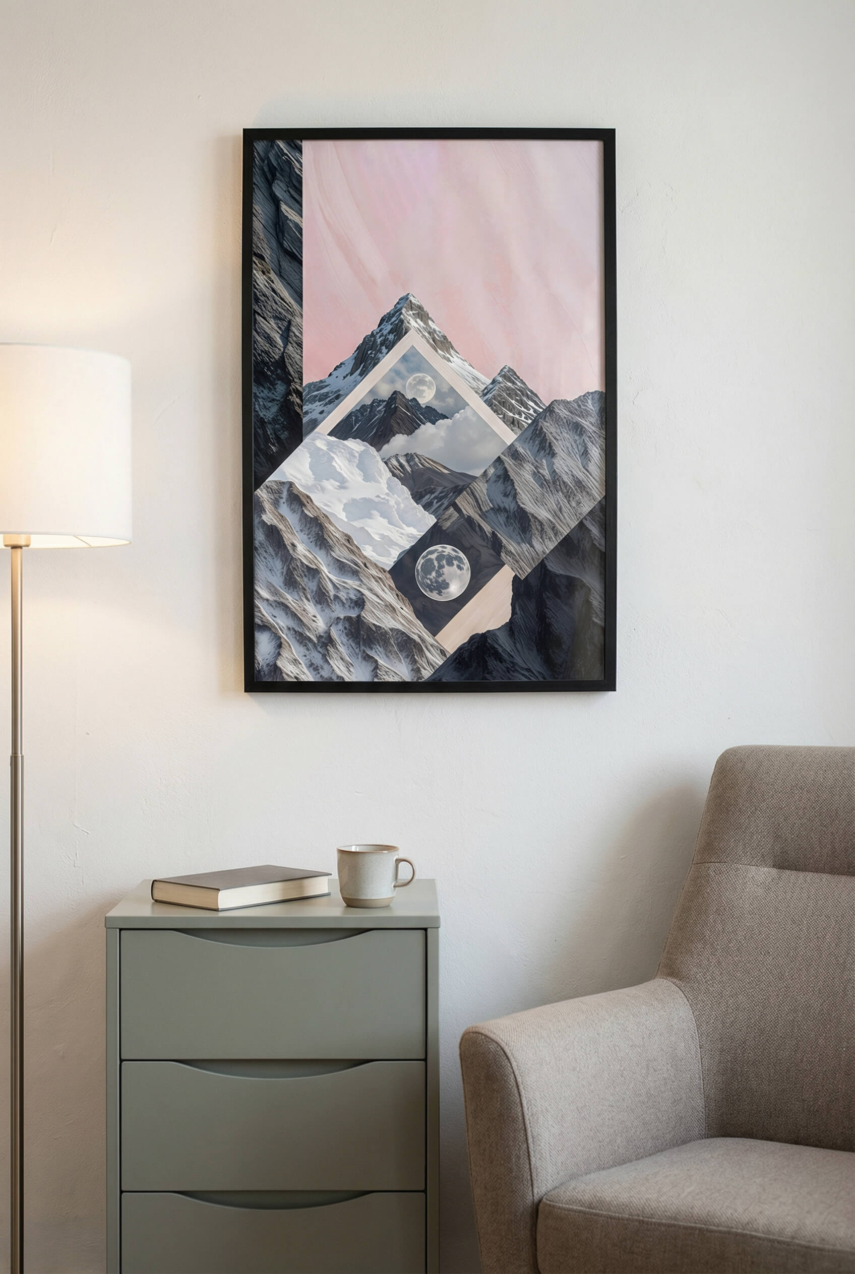 Celestial Peaks A Dreamscape of Mountains and Moon