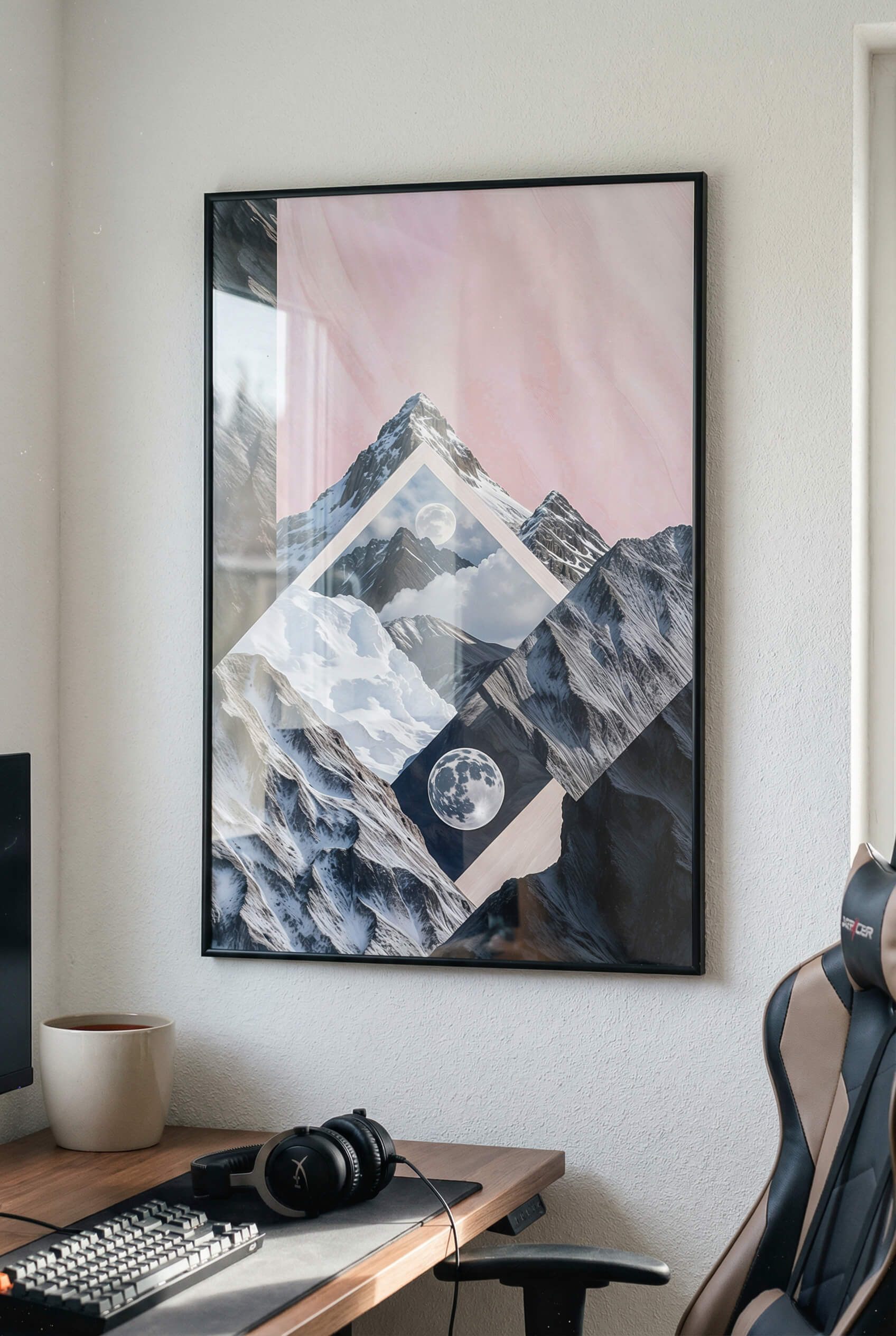 Celestial Peaks A Dreamscape of Mountains and Moon