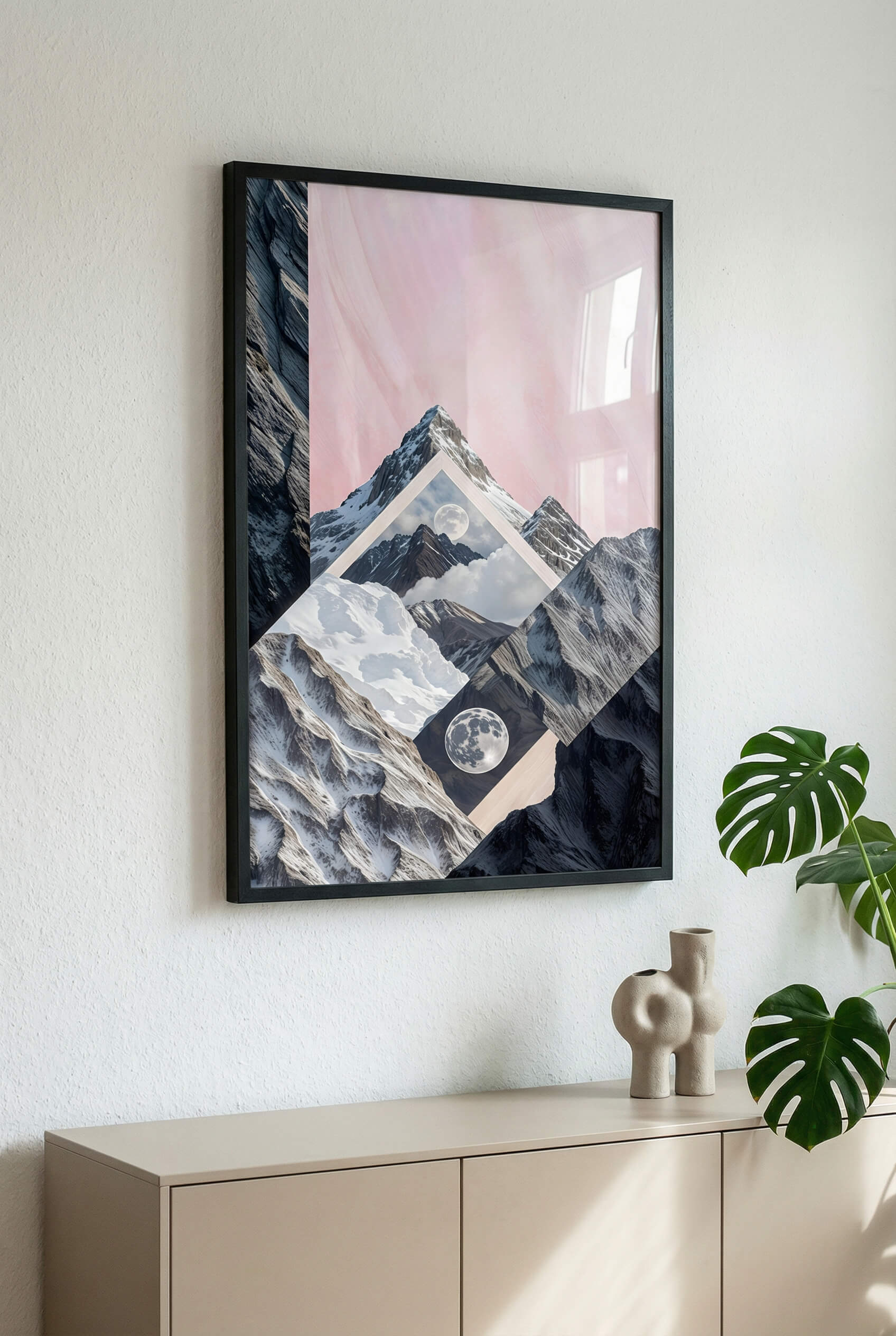 Celestial Peaks A Dreamscape of Mountains and Moon
