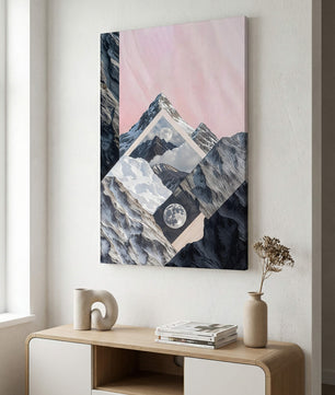 Celestial Peaks A Dreamscape of Mountains and Moon