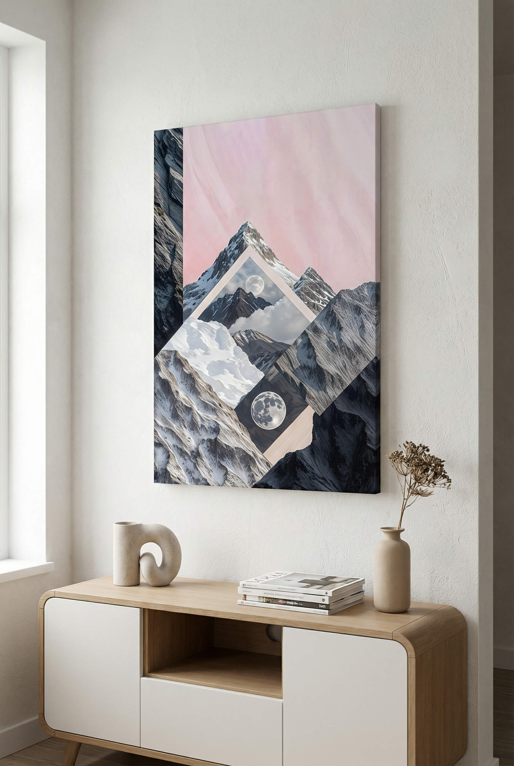 Celestial Peaks A Dreamscape of Mountains and Moon