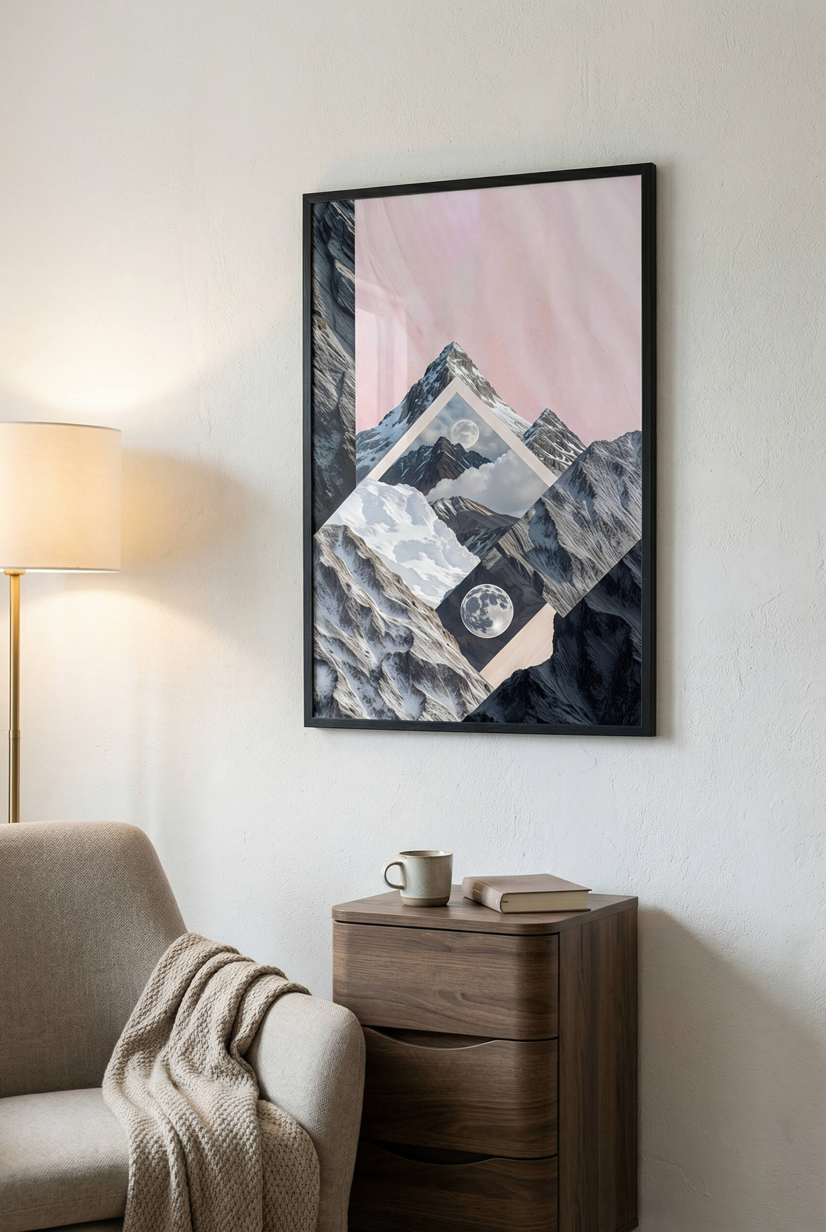 Celestial Peaks A Dreamscape of Mountains and Moon