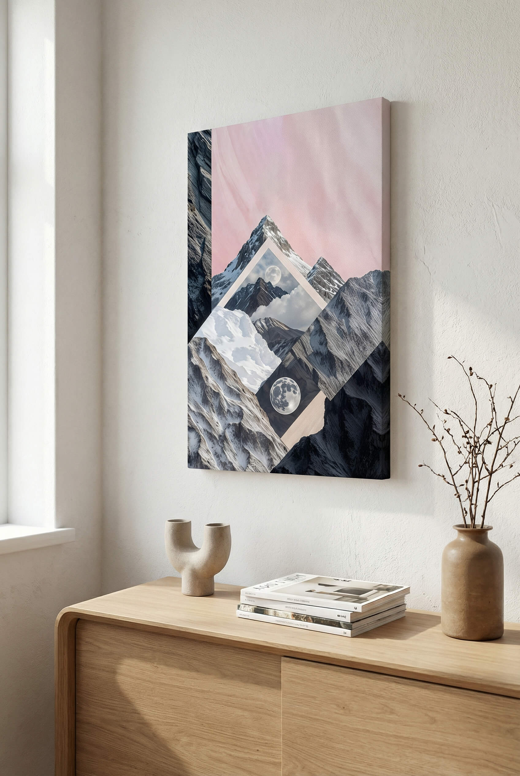 Celestial Peaks A Dreamscape of Mountains and Moon