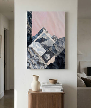 Celestial Peaks A Dreamscape of Mountains and Moon