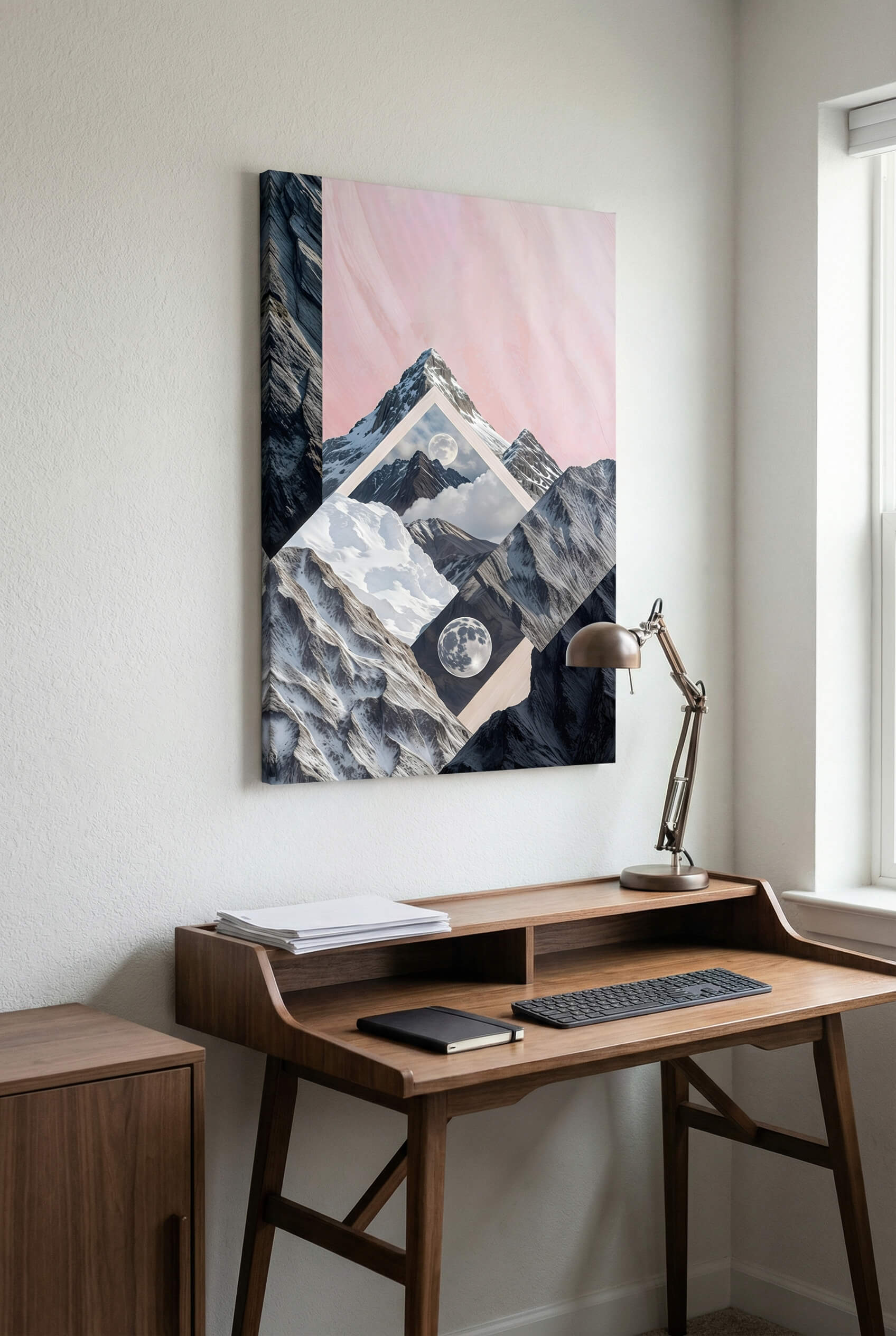 Celestial Peaks A Dreamscape of Mountains and Moon