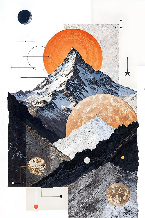 Cosmic Peaks A Celestial Tapestry of Mountains and Orbs