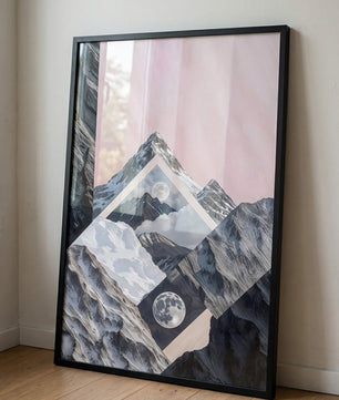 Celestial Peaks A Dreamscape of Mountains and Moon