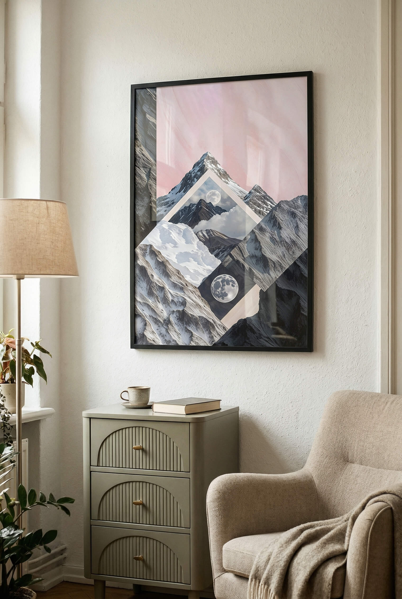 Celestial Peaks A Dreamscape of Mountains and Moon