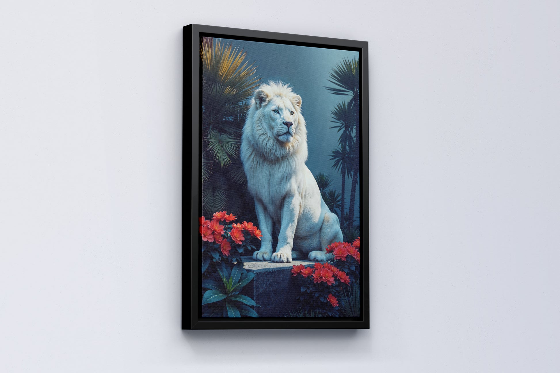 White Lion Among Scarlet Blooms