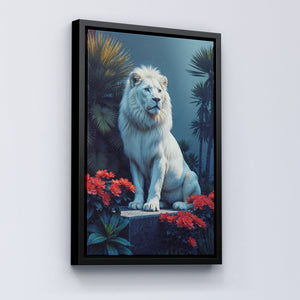 White Lion Among Scarlet Blooms