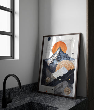 Cosmic culmine une tapisserie céleste de montagnes et d&#39;orbes