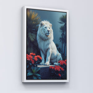 White Lion Among Scarlet Blooms