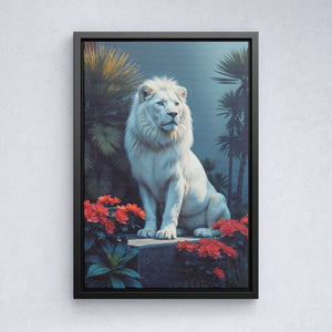 White Lion Among Scarlet Blooms