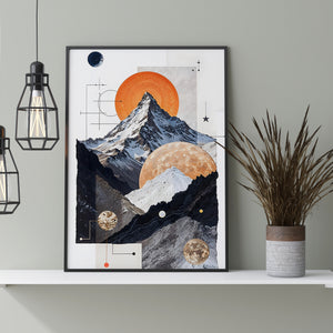 Cosmic Peaks A Celestial Tapestry of Mountains and Orbs