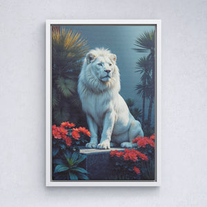 White Lion Among Scarlet Blooms