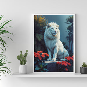 White Lion Among Scarlet Blooms