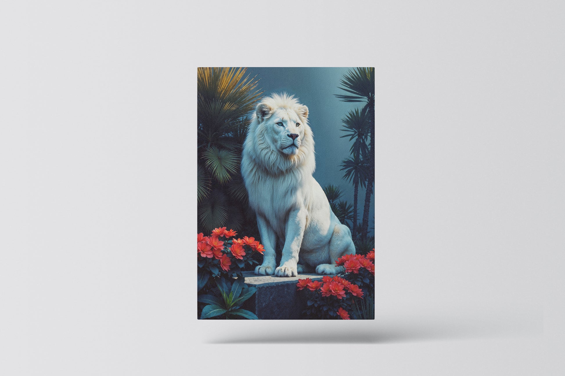 White Lion Among Scarlet Blooms