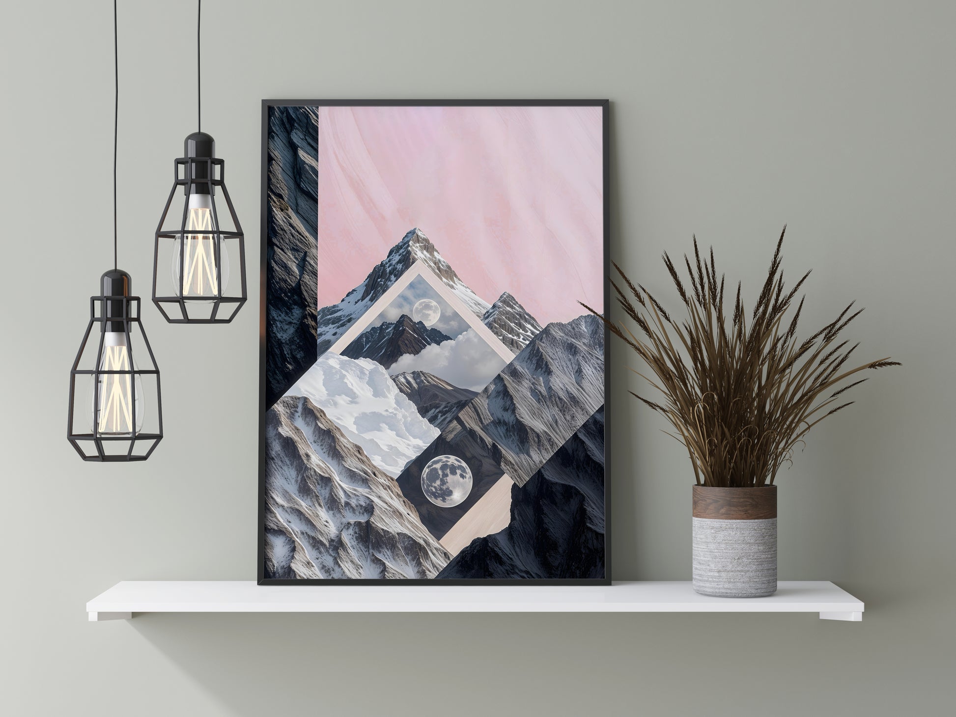 Celestial Peaks A Dreamscape of Mountains and Moon