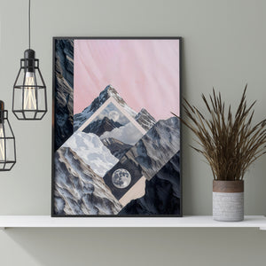 Celestial Peaks A Dreamscape of Mountains and Moon