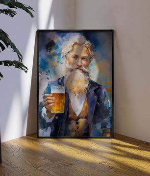 Applausi gentiluomo barbuto con birra
