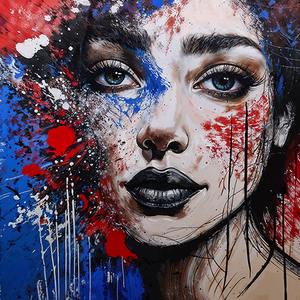 Una mezcla de fotografía y pintura abstracta roja y azul