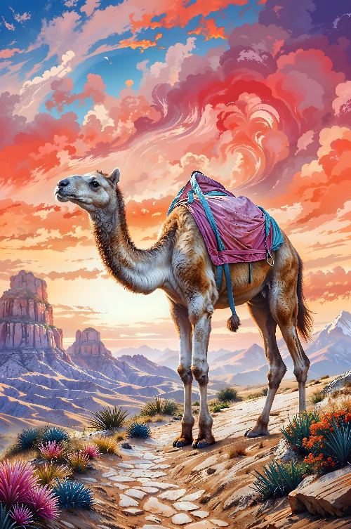 Camel at Sunset, A Desert Voyage