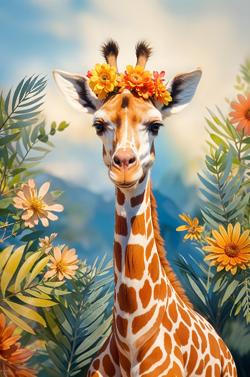 Graceful Giraffe in a Floral Crown