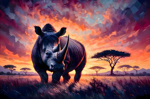 Majestic Rhino at Sunset